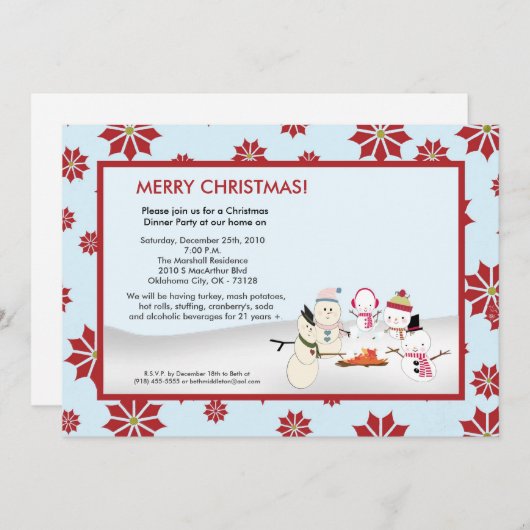 5x7雪だるまファミリースノークリスマスパーティの招待状 招待状 (正面/裏面)
