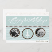 5x7青い白い水玉模様PHOTOクリスマスカード シーズンカード (正面/裏面)