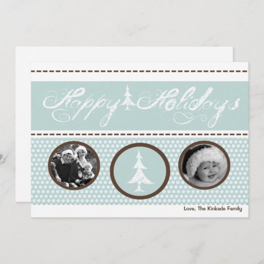 5x7青い白い水玉模様PHOTOクリスマスカード シーズンカード (正面/裏面)