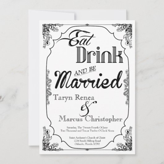 5x7食べドリンクベ結婚したホワイト結婚式招待状 招待状 (正面)