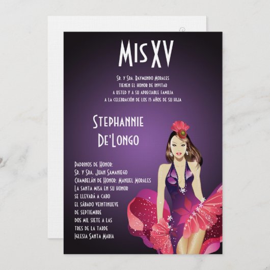 5x7魅力の女の子のキンセアニェラの誕生日の招待状 招待状 (正面/裏面)