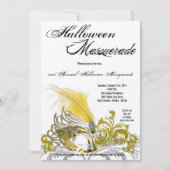 5x7黄色の仮面舞踏会のハロウィンの衣裳の招待状 招待状 (正面)