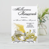 5x7黄色の仮面舞踏会のハロウィンの衣裳の招待状 招待状 (スタンド正面)