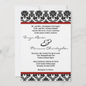 5x7黒いダマスク織の赤いCrimの麻布の結婚式招待状 招待状 (正面)