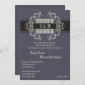 5x7黒いネクタイ関係グレーリネン結婚式招待状 招待状 (正面/裏面)