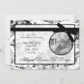 5x7黒いToileの生地の写真の誕生の発表 案内状 (正面)