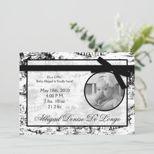 5x7黒いToileの生地の写真の誕生の発表 案内状 (スタンド正面)