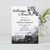 5x7黒の仮面舞踏会のハロウィンの衣裳の招待状 招待状 (スタンド正面)