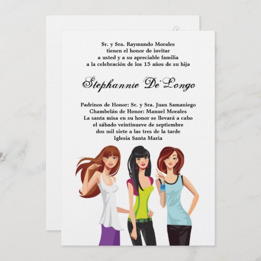 5x710代の若者10代のキンセアニェラ誕生日招待状 招待状 (正面/裏面)