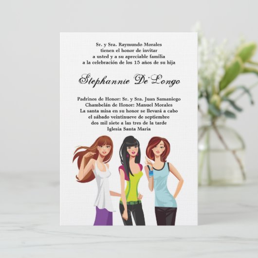 5x710代の若者10代のキンセアニェラ誕生日招待状 招待状 (スタンド正面)