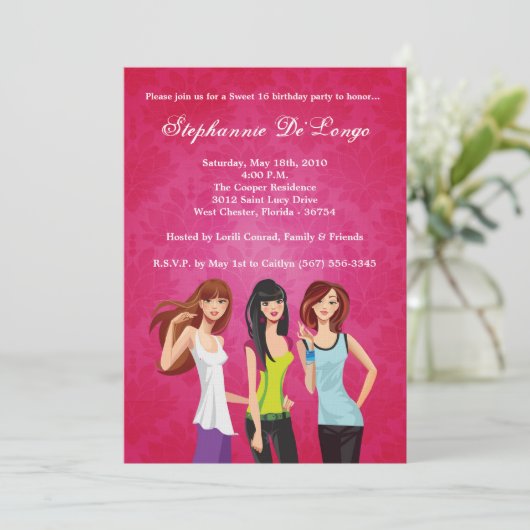 5x710代の若者10代のスイート16誕生日招待状 招待状 (スタンド正面)