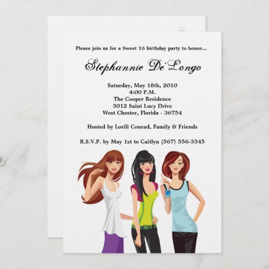 5x710代の若者10代のスイート16誕生日招待状 招待状 (正面/裏面)