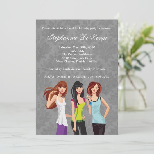 5x710代の若者10代のスイート16誕生日招待状 招待状 (スタンド正面)