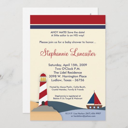 5x7 ごぶりんぬの船出ベイビーシャワーのご案内 招待状 (正面/裏面)