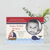 5x7 ご出産のお知らせ 海の幸 くじら フォト 案内状 (スタンド正面)