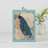 5x7 アンティークピーコック ヴィンテージ ウェディング インビテーション (スタンド正面)