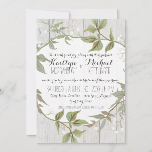 5x7 カード  ラウレルの葉と ベイビーズブレスの wreath (正面)