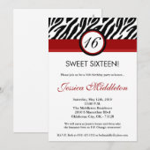 5x7 クリムソン レッド ゼブラ 16歳の誕生日招待状 招待状 (正面/裏面)