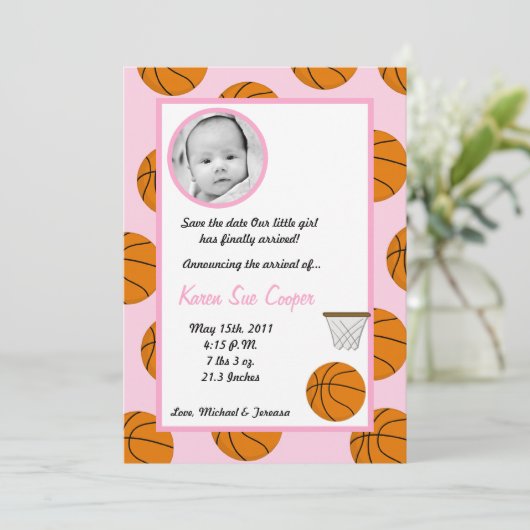 5x7 サイズの写真 スポーツ バスケットボール 誕生のお知らせ 案内状 (スタンド正面)