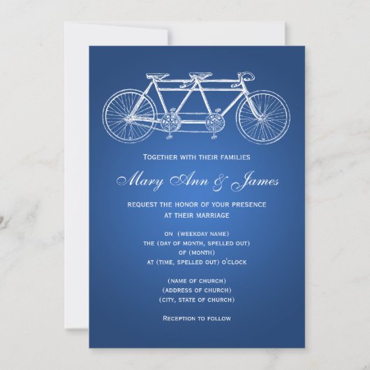 5x7 シンプル 結婚 Tandem Bike Blue 招待状 (正面)