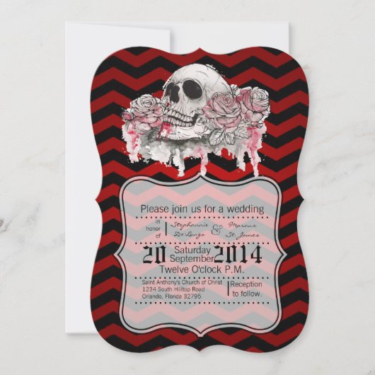 5x7 スカル ローズ ゴシック チェブロン 結婚式招待状 招待状 (正面)