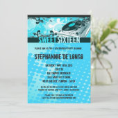 5x7 ティール DJ スピン ターンテーブル 16歳の誕生日パーティー招待状 招待状 (スタンド正面)