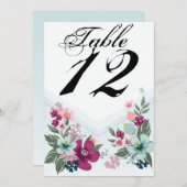 5x7 テーブルナンバーカード トロピカルフラワー ブルーオンブレ 招待状 (正面/裏面)