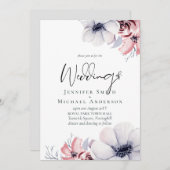 5x7 ネイビーブルー コーラル フラワースクリプト ウェディングセット (正面/裏面)