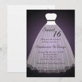 5x7 パープルのドレス スウィート16 バースデー インビテーション (正面/裏面)
