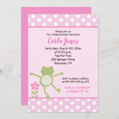 5x7 ピンクのカエルちゃんの女の子のベビーシャワー招待状 招待状 (正面/裏面)