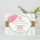 5x7 ピンクの花 キリン柄 ベビーシャワー 招待状 (スタンド正面)