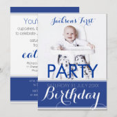 5x7 フォト 赤ちゃん男の子 誕生日パーティー招待状 招待状 (正面/裏面)