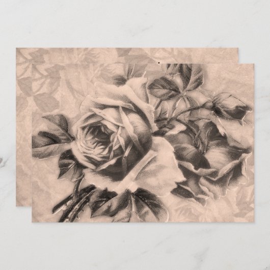 5x7 "ブライダルシャワーの"ヴィンテージのバラのセピア色 招待状 (正面/裏面)