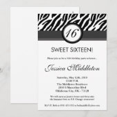 5x7 ブラック グレー ゼブラ 16歳の誕生日招待状 招待状 (正面/裏面)