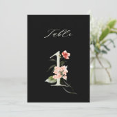 5x7 ボタニカル フラワーのテーブルナンバー1、ブラック テーブルナンバー (スタンド正面)