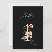 5x7 ボタニカル フラワーのテーブルナンバー1、ブラック テーブルナンバー (裏面)