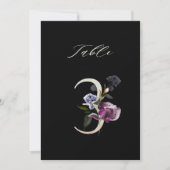 5x7 ボタニカル フラワーのテーブルナンバー3、ブラック テーブルナンバー (正面)