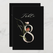 5x7 ボタニカル フラワーのテーブルナンバー8、ブラック テーブルナンバー (正面/裏面)