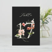 5x7 ボタニカル フラワーのテーブルナンバー 17, ブラックテーブルナンバー 招待状 (スタンド正面)