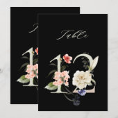 5x7 ボタニカル フラワーのテーブル番号 12, ブラック テーブル ナンバー 招待状 (正面/裏面)