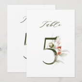 5x7 ボタニカル フラワーの数字 5, テーブル ナンバー 招待状 (正面/裏面)