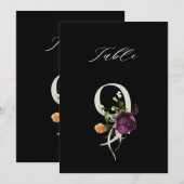 5x7 ボタニカル フラワーの数字 9、ブラック テーブル ナンバー 招待状 (正面/裏面)