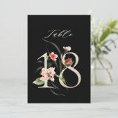 5x7 ボタニカル フラワーナンバー 18, ブラック テーブル ナンバー 招待状 (スタンド正面)