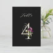 5x7 ボタニカル フラワー ナンバー 4, ブラック テーブル ナンバー 招待状 (スタンド正面)