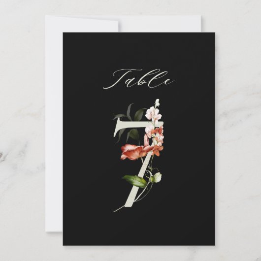 5x7 ボタニカル フローラル ナンバー7, ブラック テーブル ナンバー 招待状 (正面)