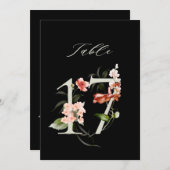 5x7 ボタニカル フローラル ナンバー 17, ブラック テーブル ナンバー 招待状 (正面/裏面)