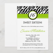 5x7 ライムグリーンゼブラ 16歳の誕生日招待状 招待状 (正面/裏面)