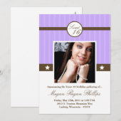 5x7 ライラックパープル フォト スイート16 バースデー インビテーション (正面/裏面)