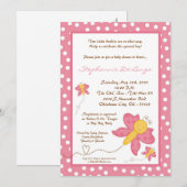 5x7 双子 ピンクの蝶 ベビーシャワー招待状 招待状 (正面/裏面)