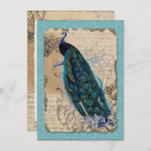5x7 古代のピーコック ヴィンテージ ウェディング インビテーション (正面/裏面)